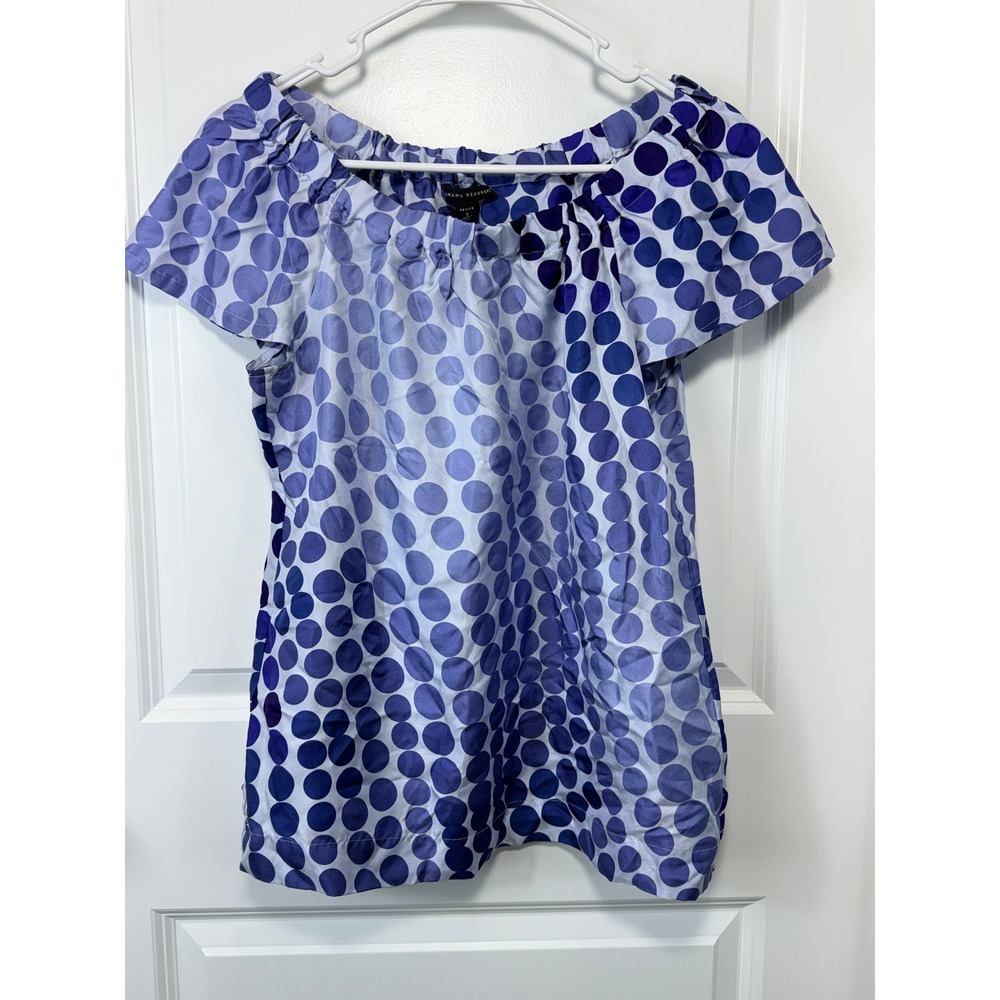 Banana Republic Womens Blue Purple Polka Dot 100% Silk Blouse Petite Small S